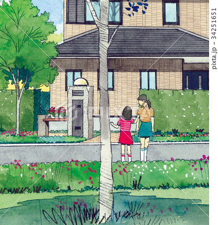家路につく姉妹 街並み 街並みイメージ 家族 女性 家路につく姉妹 街並み 街並みイメージ 家族 女性 34251651