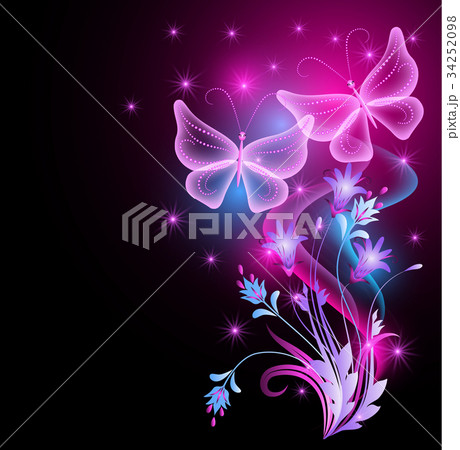 Flowers ornament, stars and magic butterflies 34252098