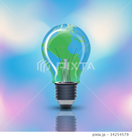 Light bulb with globe map green energy environment 34254579