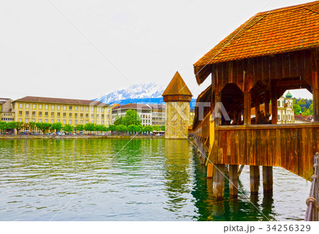 Chapel Bridge and Water Tower in Luzern - 34256329