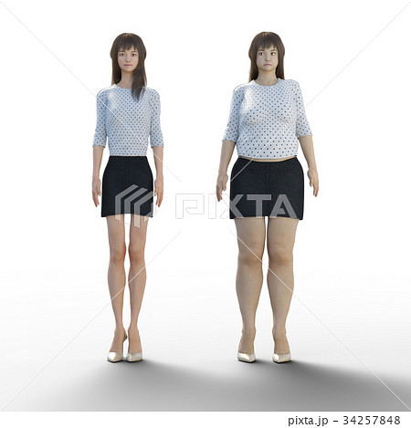 ダイエットイメージ ビフォーアフター perming3DCGイラスト素材 ダイエットイメージ ビフォーアフター perming3DCGイラスト素材 34257848