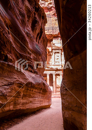 El Khasneh seen from the Canyon al-Siq, in Petra 34260213