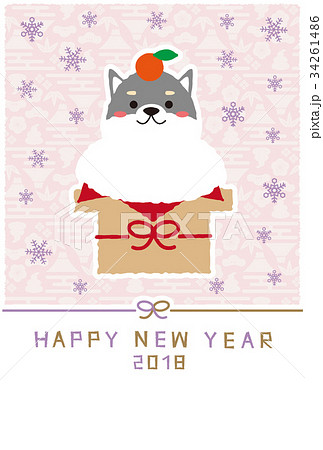 豆しば　鏡餅　年賀2018　年賀状テンプレート　ピンクと紫 34261486