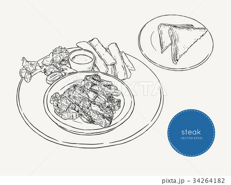 sliced beef steak ,hand draw sketch food vector. 34264182