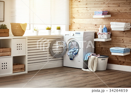 Interior of real laundry room Interior of real laundry room 34264659