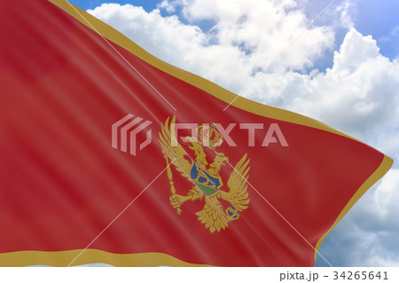3D rendering of Montenegro flag waving on blue sky 3D rendering of Montenegro flag waving on blue sky 34265641
