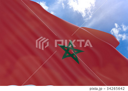 3D rendering of Morocco flag waving on blue sky 34265642