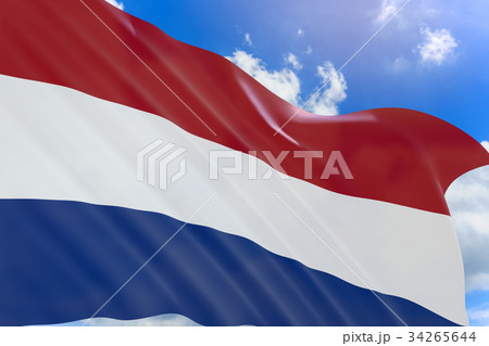 3D rendering of Netherlands flag waving on sky 34265644