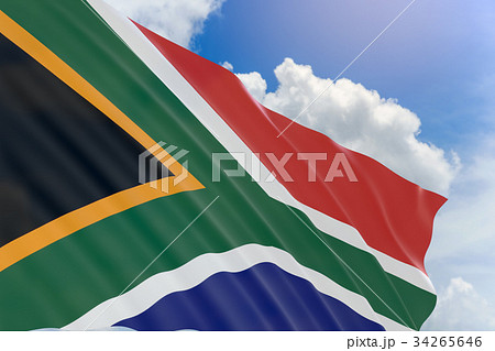 3D rendering of South Africa flag waving on sky 34265646