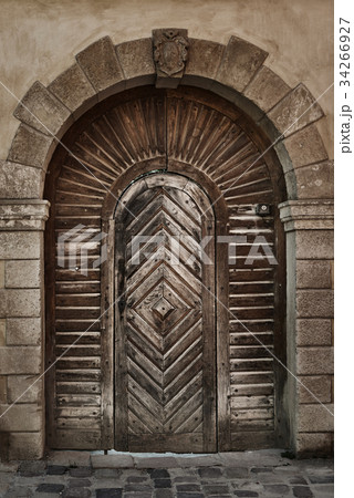 Old wooden door from plank, vintage style 34266927