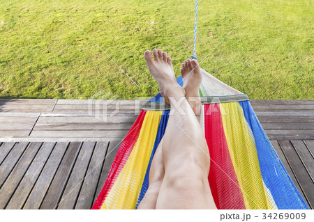 Lazy in travel time. sleep relax on Hammock 34269009