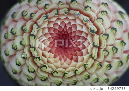 Thai fruit carving on a watermelon Thai fruit carving on a watermelon 34269733