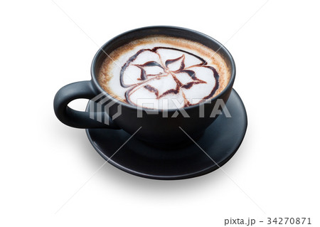 hot coffee with foam milk art isolated on white 34270871