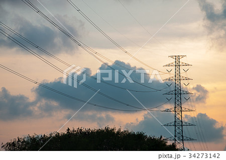 Power Pole at sunset time on sky. 34273142