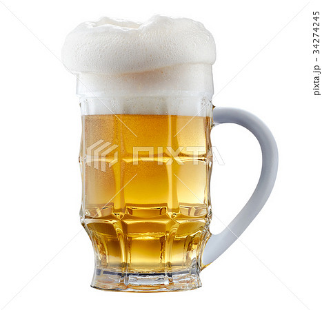 Mug of frosty beer with foam 34274245