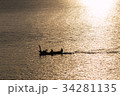 Boat and sunset on the sea background. 34281135