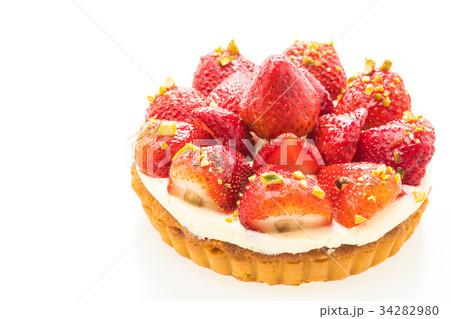 Sweet dessert with strawberry on top of tart 34282980