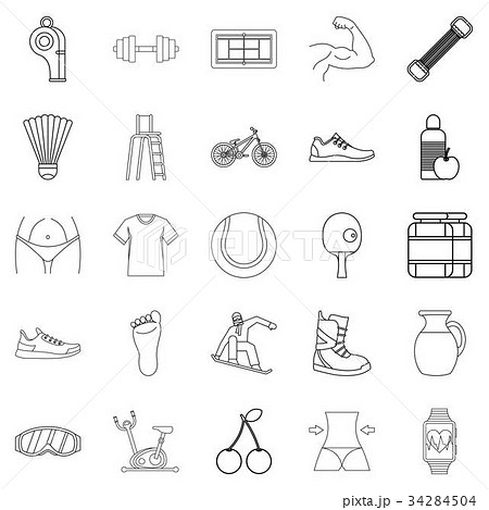 Coaching icons set, outline style Coaching icons set, outline style 34284504