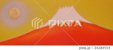 油絵金の太陽の日の出赤富士のイラスト素材 [34284554] - PIXTA