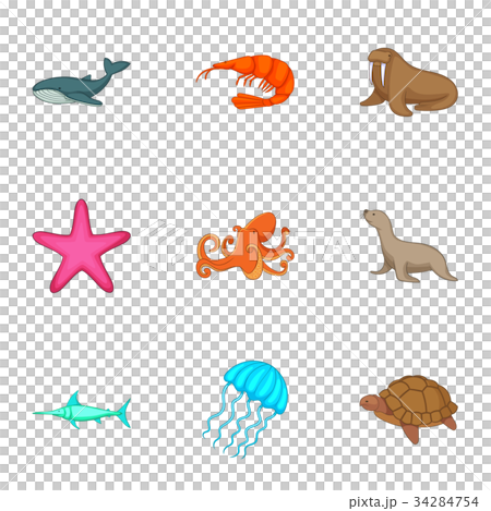 Marine fauna icons set, cartoon style Marine fauna icons set, cartoon style 34284754