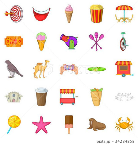 Amusement park icons set, cartoon style Amusement park icons set, cartoon style 34284858