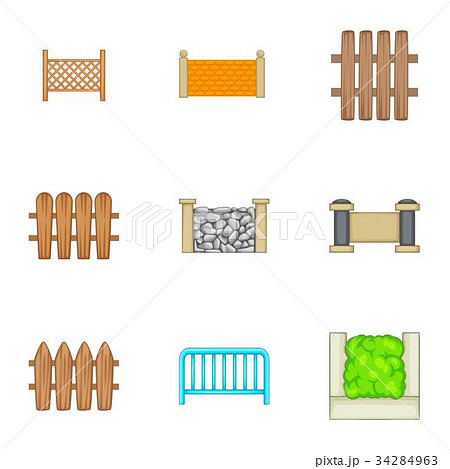 Decorative fences icons set, cartoon style 34284963