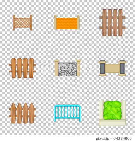Decorative fences icons set, cartoon style 34284963