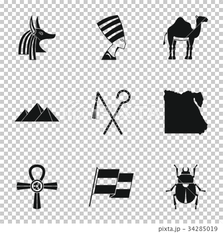 Pharaon of Egypt icons set, simple style Pharaon of Egypt icons set, simple style 34285019
