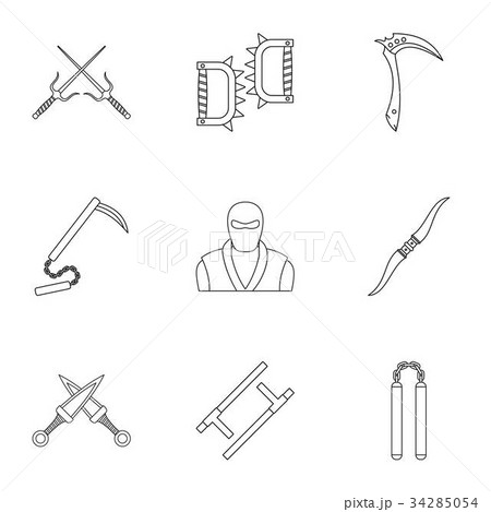 Ninja arsenal icons set, outline style 34285054
