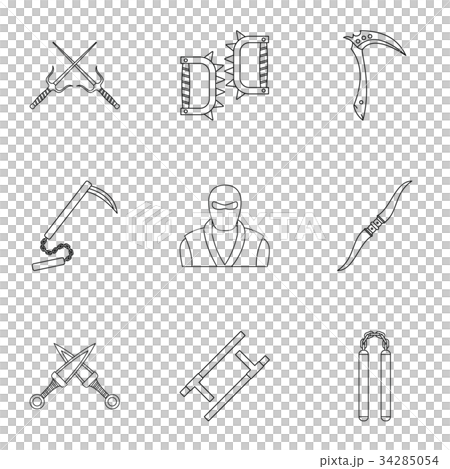 Ninja arsenal icons set, outline style 34285054