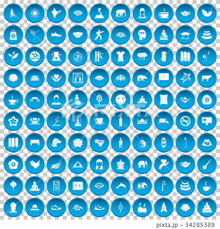 100 yoga icons set blue 34285389
