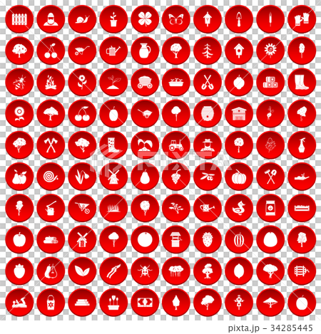 100 agriculture icons set red 34285445