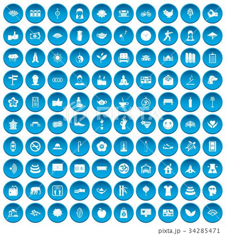 100 yoga studio icons set blue 100 yoga studio icons set blue 34285471