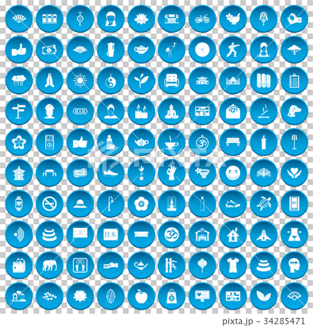 100 yoga studio icons set blue 100 yoga studio icons set blue 34285471