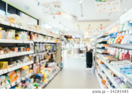 Abstract blur and defocused convenience and supermarket store Abstract blur and defocused convenience and supermarket store 34285485