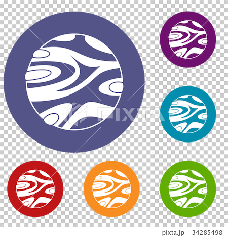 Striped planet icons set 34285498
