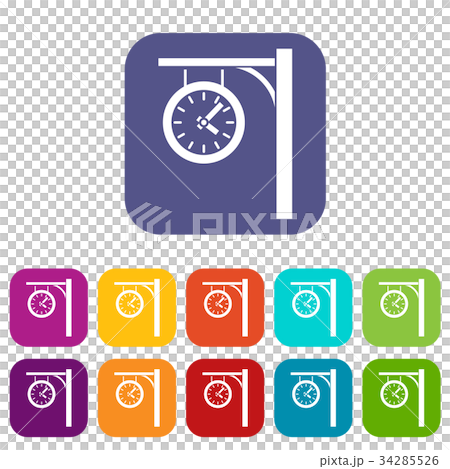 Station clock icons set Station clock icons set 34285526