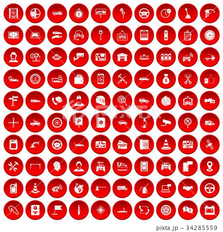 100 auto service center icons set red 34285559