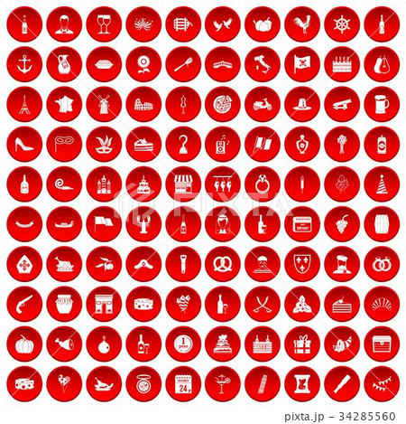 100 alcohol icons set red 34285560