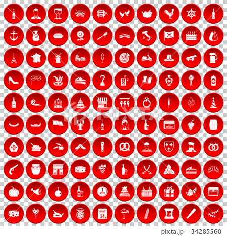 100 alcohol icons set red 34285560