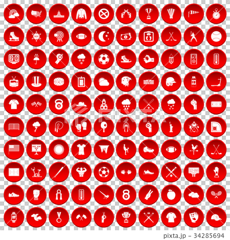 100 baseball icons set red 34285694