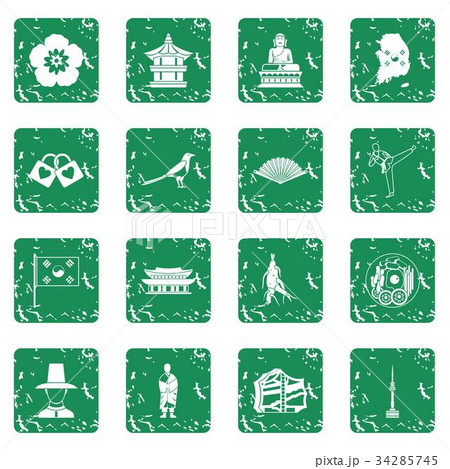 South Korea icons set grunge 34285745