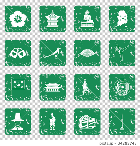 South Korea icons set grunge 34285745
