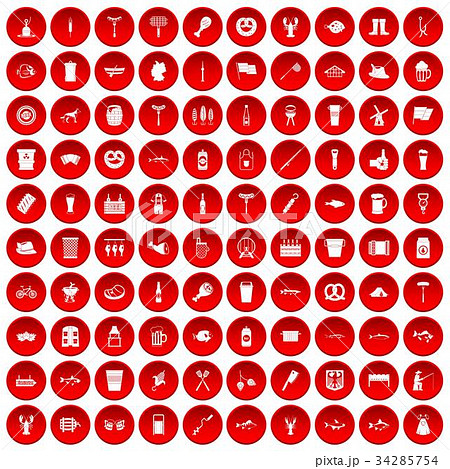 100 beer icons set red 34285754