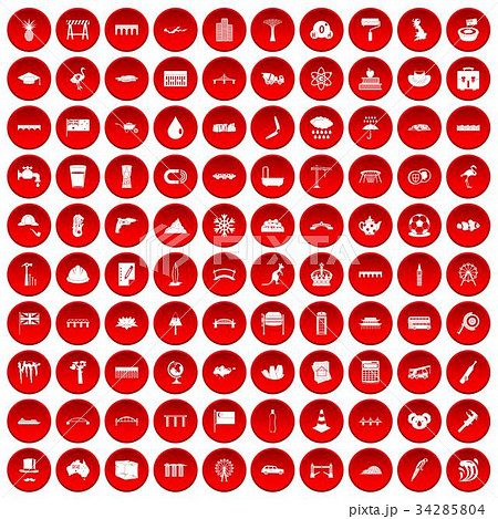 100 bridge icons set red 34285804