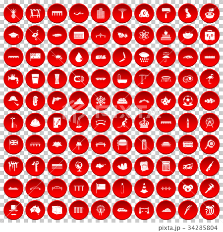 100 bridge icons set red 34285804