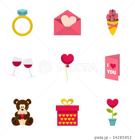 Valentine day icons set, flat style 34285952