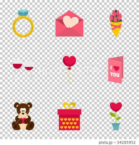 Valentine day icons set, flat style 34285952