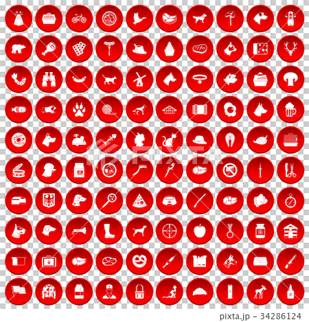100 dog icons set red 34286124