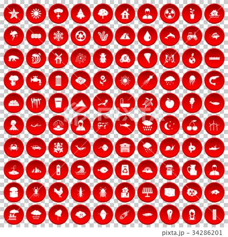 100 earth icons set red 34286201